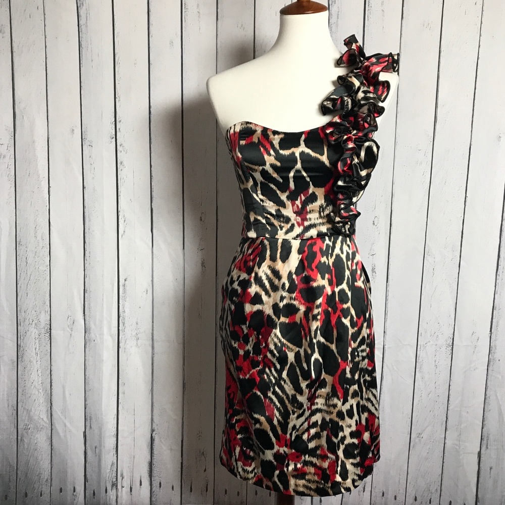 Animal Print Daisy Shoppe One Shoulder Dress